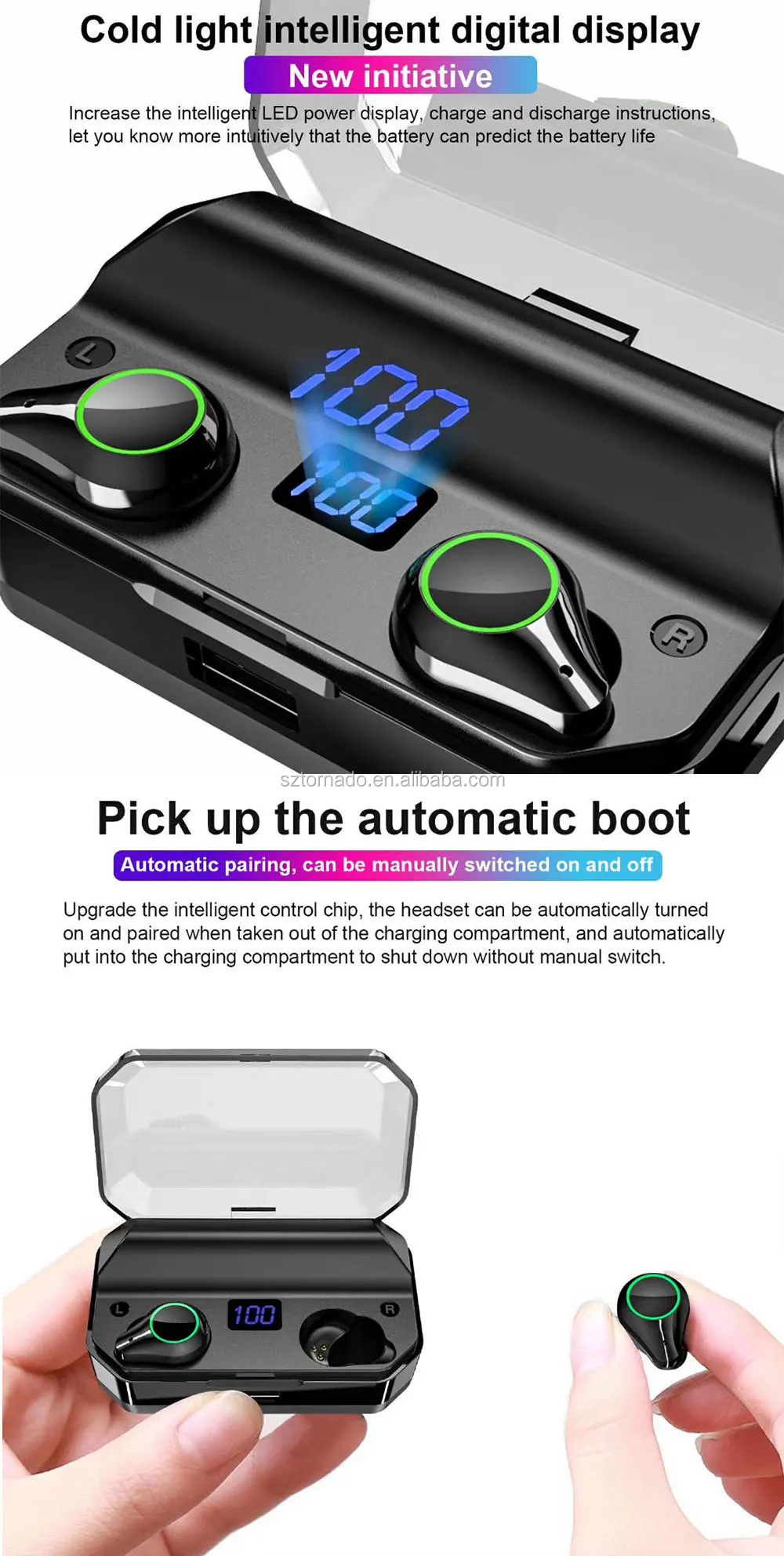 Tinderala Handsfree LED Display 6000mAH Power Bank Touch IPX7 Waterproof TWS 5.0 Stereo Earbuds Wireless Bluetooth Earphone - ANKUX.COM