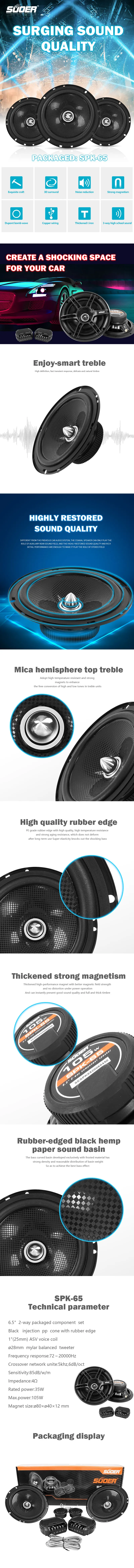 Suoer manufacture SPK-65 6.5inch 35w car woofer speakers auto speaker magical voice car speakers