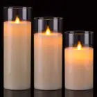 Candle Lantern Light Led Candle White Glass Candle Decorative Flameless Lantern Pillar LED Light Wax Holder Candle