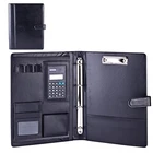 Customized professional a4 business leather binder spiral organizer portfolio file folder with power bank