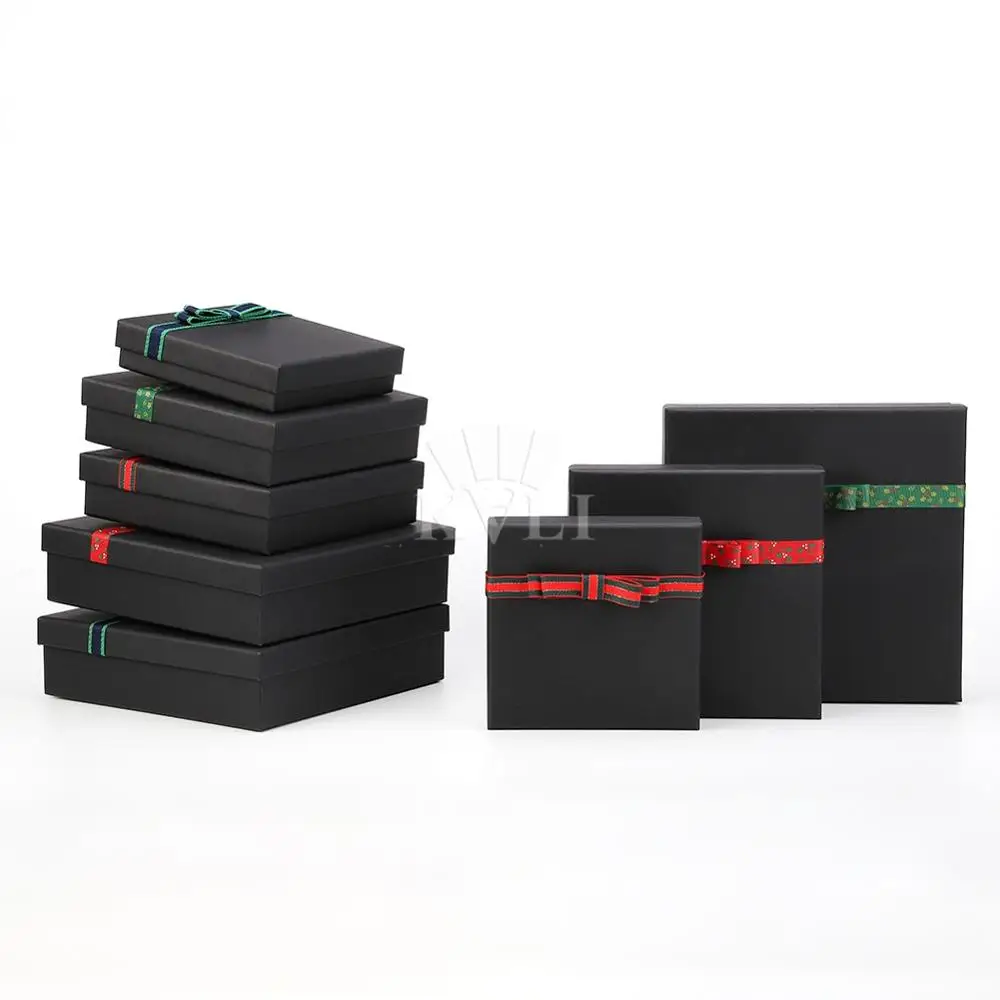 ribbon 3 sizes rigid present packaging nested paper boxes with