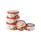Santa Themed Holiday Aluminum Can Cookies Gift Box Round Decorative Christmas Tins with Lids