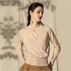 Round neck hollow out long sleeve knit sweater for women