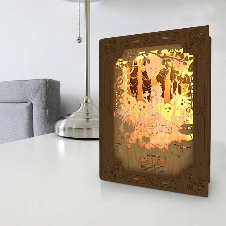 Modern Wood Craft DIY Assembly Lamp 3D Wooden Puzzle LED Book Light for Kids Christmas Gift
