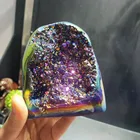 Hot selling new product natural carved electroplated amethyst quartz hole crystal cluster for fengshui decoration