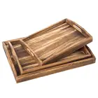 Rustic Dark Brown Wholesale Vintage Breakfast Coffee Craft Wooden Ottoman Tray Wholesale
