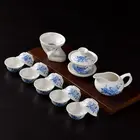 Factory Wholesale Direct Sales Kung Fu Tea Set Blue and White Porcelain Ceramic Business Gifts Custom Logo
