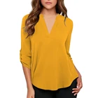Blouse Size Women's Casual V Neck Cuffed Sleeves Solid Chiffon Blouse Top Plus Size Tee