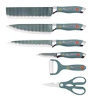 Popular kitchen knife 6pcs metallic non-stick stainless steel knife set with fashion rose printing pp handle