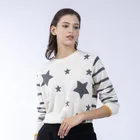 Women Ladies Sweater Long Sleeve Crew Neck Pullover with Star Intarsia Knit Sweater