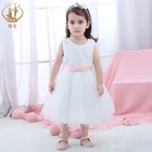 Nimble Handmade Embroidered Pink White Color Sleeveless Organza Princess Kid Girl Party Dress