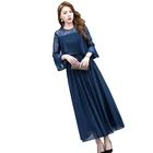 Wholesale Gernerous Customized Size O-neck Long Sleeve A-Line Ankle-Length Grey Lace Evening Dresses for Girl