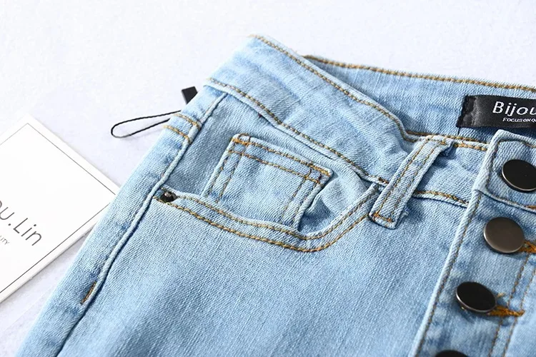OEM Custom Factory Stretched Skinny Trousers Denim Fabric High Waist Women Jeans