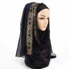 Fashion Lace Hot Solid Fashion Pearl Lace Scarf Studded Muslim Women Hijab Scarf