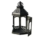 Set of 2 Decorative Wedding Black Cheap Metal Lanterns Candle holder For Sale
