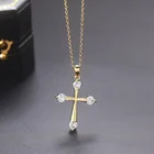 Factory Womens Dainty Jewelry Bling AAA CZ Diamond Micro Pave Cross Pendant Necklace