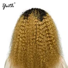4x4 Lace Wigs T 1B/27 Black/Gold Colors 14 Inches Unprocessed Cuticle Aligned Curly Full Lace Human Hair Wig