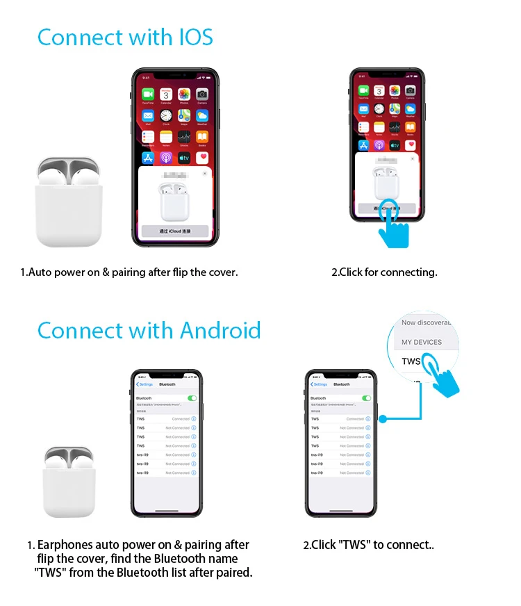 i200,i500,i12, bluetooth headset TWS three real popover in ear identification wireless charging - ANKUX.COM