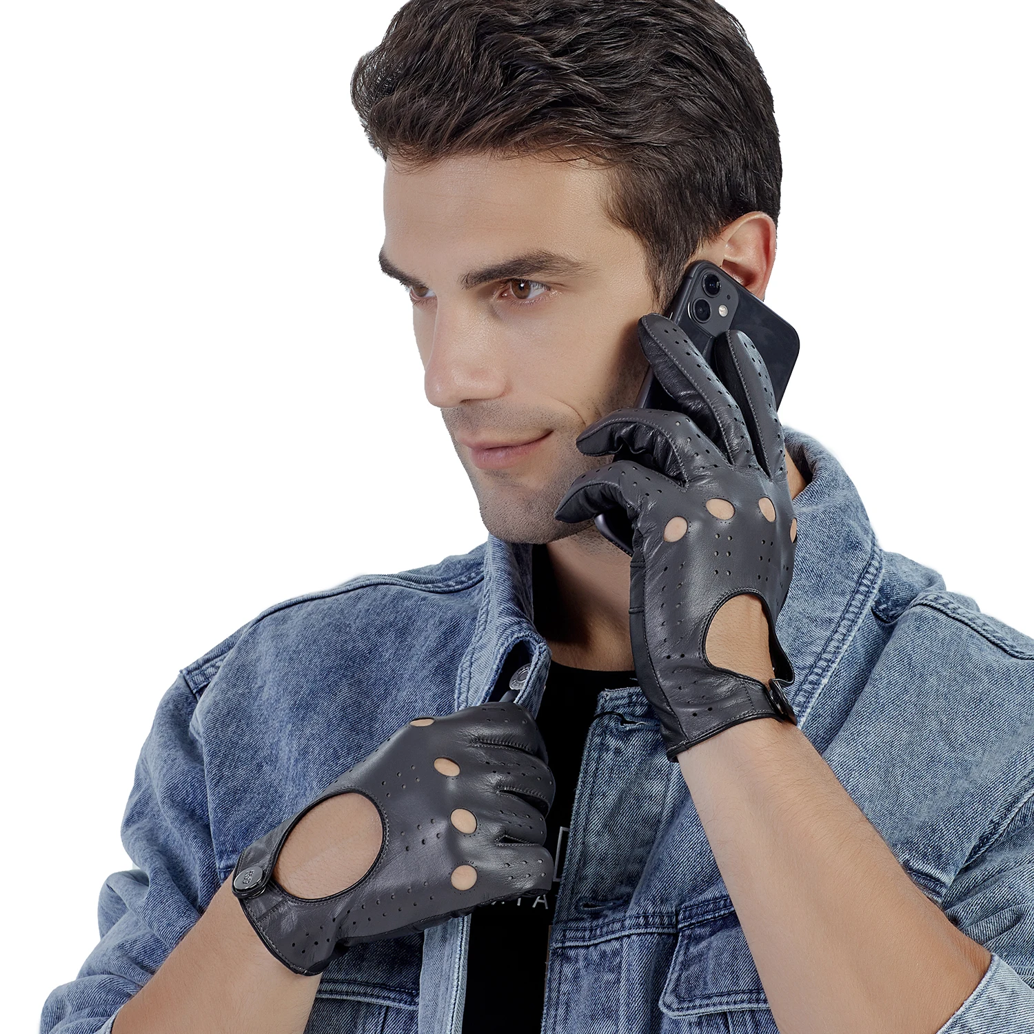 Color Block Origina Design Fashion Unlined Black Mens Motorcycle Driving  Leather Gloves Touchscreen
