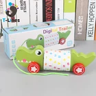 Colorful wooden crocodile digital traction toddler car toy