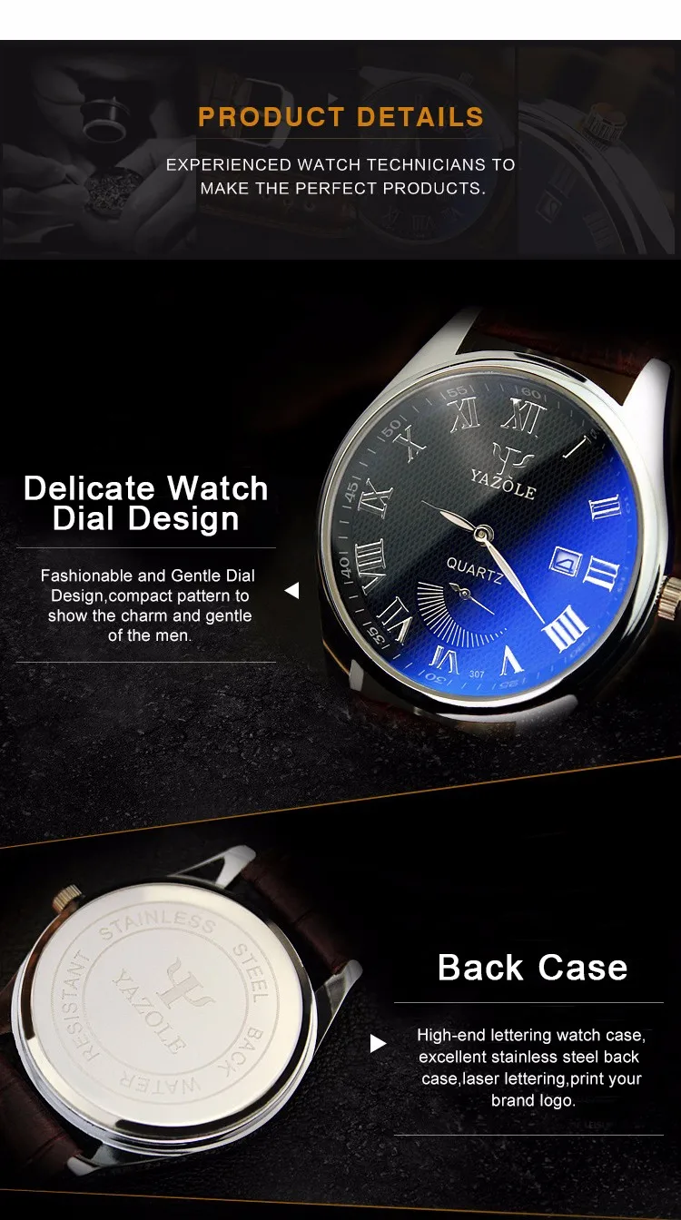 Yazole Z 307 Wristwatch Genuine Leather Calendar China Factory Waterproof Unique Two and Half Real Pointer Design Mens Watch