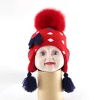 Top Cute Acrylic Cotton With Large Raccoon Fur Pom Pom Baby Hats