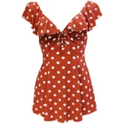 Women One Piece Ruffle Eyelet Cord Swimdress Dot Skirt Swimsuits Bathing Suit Dress