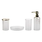 4pcs Glass Bathroom countertop Iridescence Set include 330ml Lotion Pump with Golden ABS head Tumbler Toothbrush Holder