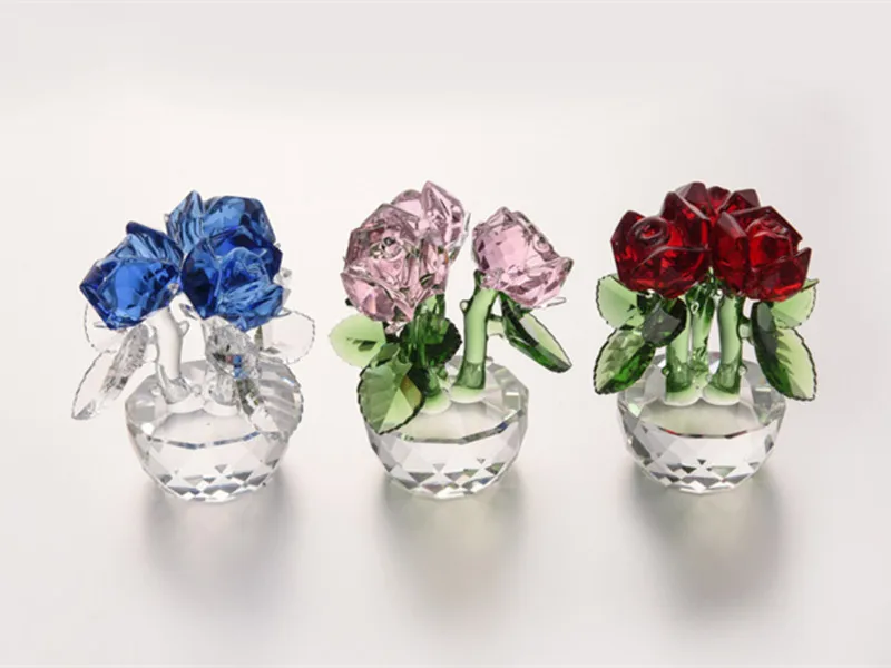 blue crystal glass rose flower factory supply