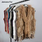 2019 Fashion Women's Knitted Rabbit Fur Vest With Raccoon Fur Trim Real Fur Gilet
