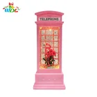 Rechargeable Pink flamingo led light Water Swirling telephone booth Christmas Lantern Snow globe