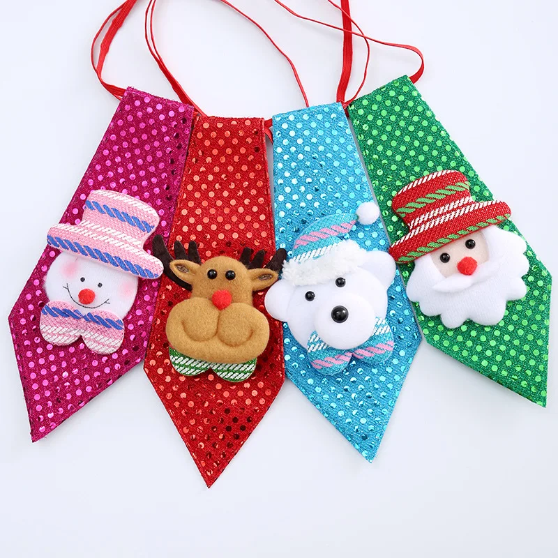 Printed Kids Christmas Tie Novelty Necktie Red Santa Claus Snowflake Neck Tie for Festival Gift