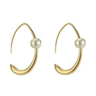 Gold Plated Pearl Earrings Stainless Steel Hoop Earrings Minimalist Jewelry Female Fashion Accessories