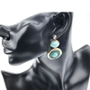 Stylish Sky Blue Bead Double Round Metallic Brass Disc Statement Earrings