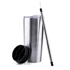 20oz Custom Double Wall Stainless Steel Travel Tumbler Cups With Foldable Straw And Lid