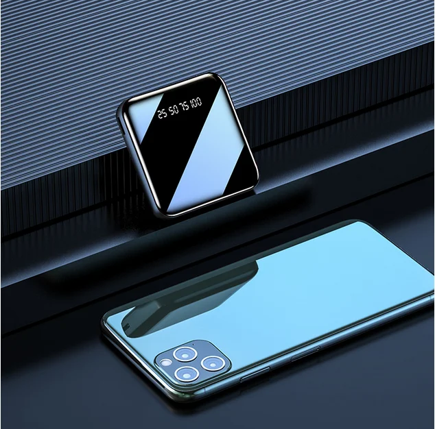 20000mAh Mirror Mini Power Bank Portable LED LCD Fast Charging slim Powerbank Quick Charge Mobile Charger with 3 in 1 cables