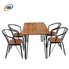 Metal Iron Hairpin Leg Style With Solid Wood Top Used Restaurant Table and Chair Set Furniture
