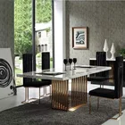 Room Dining Table China Luxury Modern Home Furniture Stainless Steel Faux Marble Top Room Dining Table Set And 6 Chairs