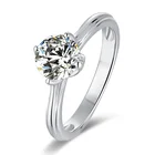Sterling Silver Silver Sterling Silver D Color 6.5mm Round Moissanite Solitaire Flower Ring