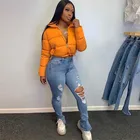 Jacket Pure Color Fashion Long Sleeve Keep Warm Jacket Zipper Up Pocket Adjustable Women Cotton Jacket