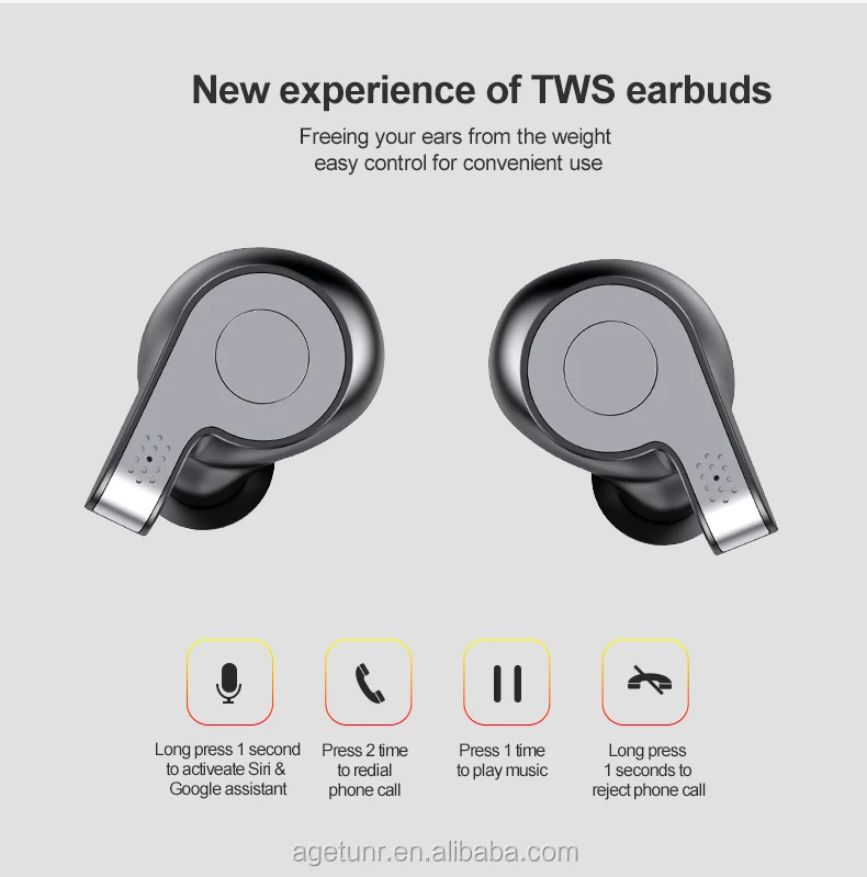 AGETUNR S11 Bluetooth V5.0 true wireless earbuds HD sound quality TWS earphones with mic charging box Headphones Running Silver - ANKUX.COM