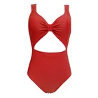 One piece high waist big chest pure color extreme swimwear sexy bikini showing the belly and back swimsuit
