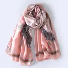Popular lady long shawl stoles satin polyester pink chain print custom women silk scarf