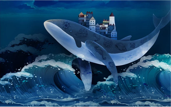 梦鲸壁纸设计为卧室卡通蓝鱼儿童动画壁纸