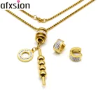 AFXSION 2019 South American Hot Jewelry diamond Sweater chain Necklace Earring Stainless steel jewelry set women