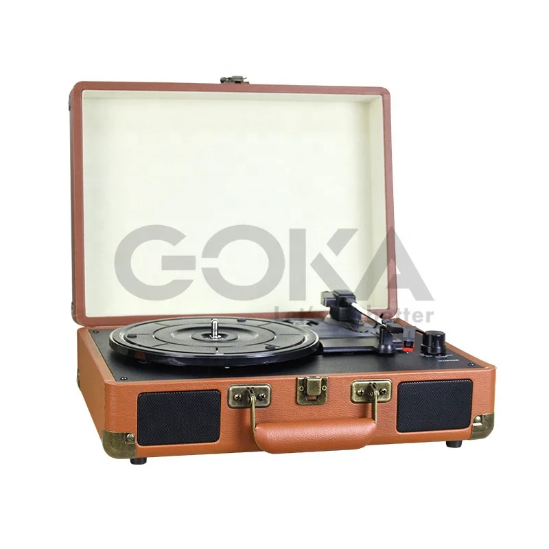 卸売ポータブルレトロレコードプレーヤー現代蓄音機ビニール木製スーツケースターンテーブルレコードプレーヤー Bluetooth