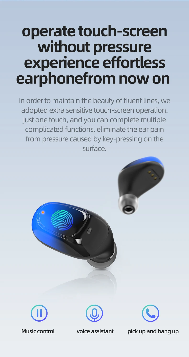 ES01 TWS Headphone BT Wireless Earbuds Earpiece Headset Earphone with Bank Power charging case Touch Screen - ANKUX.COM