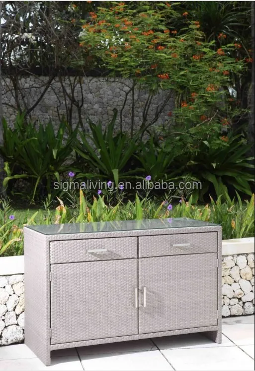 Wicker garden sets outdoor 2 door sideboard cabinet cushion storage box furniture