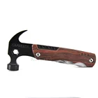 Handle Hammer Portable Camping Multi Tool Wooden Handle Mini Multifunction 14 In 1claw Hammer With Screw Heads