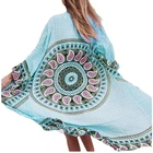 Blue Print Long Beach Cardigan Kimono Dress Swimsuit Cover Up Swimwear Kaftan
